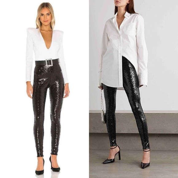 Wayf Pants - WAYF Leggings Womens M Black Sequin High Waist Pull On Logan Pants Holiday NWT!